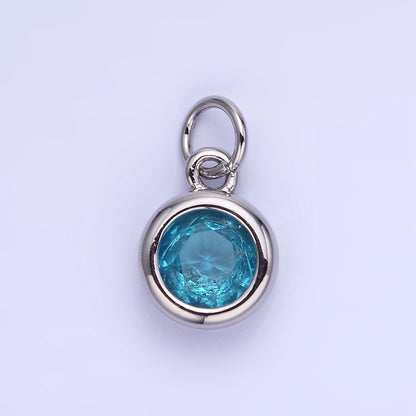 14K Gold Filled Birthstone Round CZ Bezel Charm in Gold &amp; Silver | AG796 - AG811