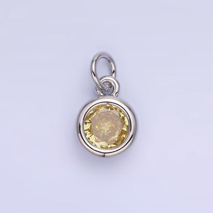 14K Gold Filled Birthstone Round CZ Bezel Charm in Gold &amp; Silver | AG796 - AG811