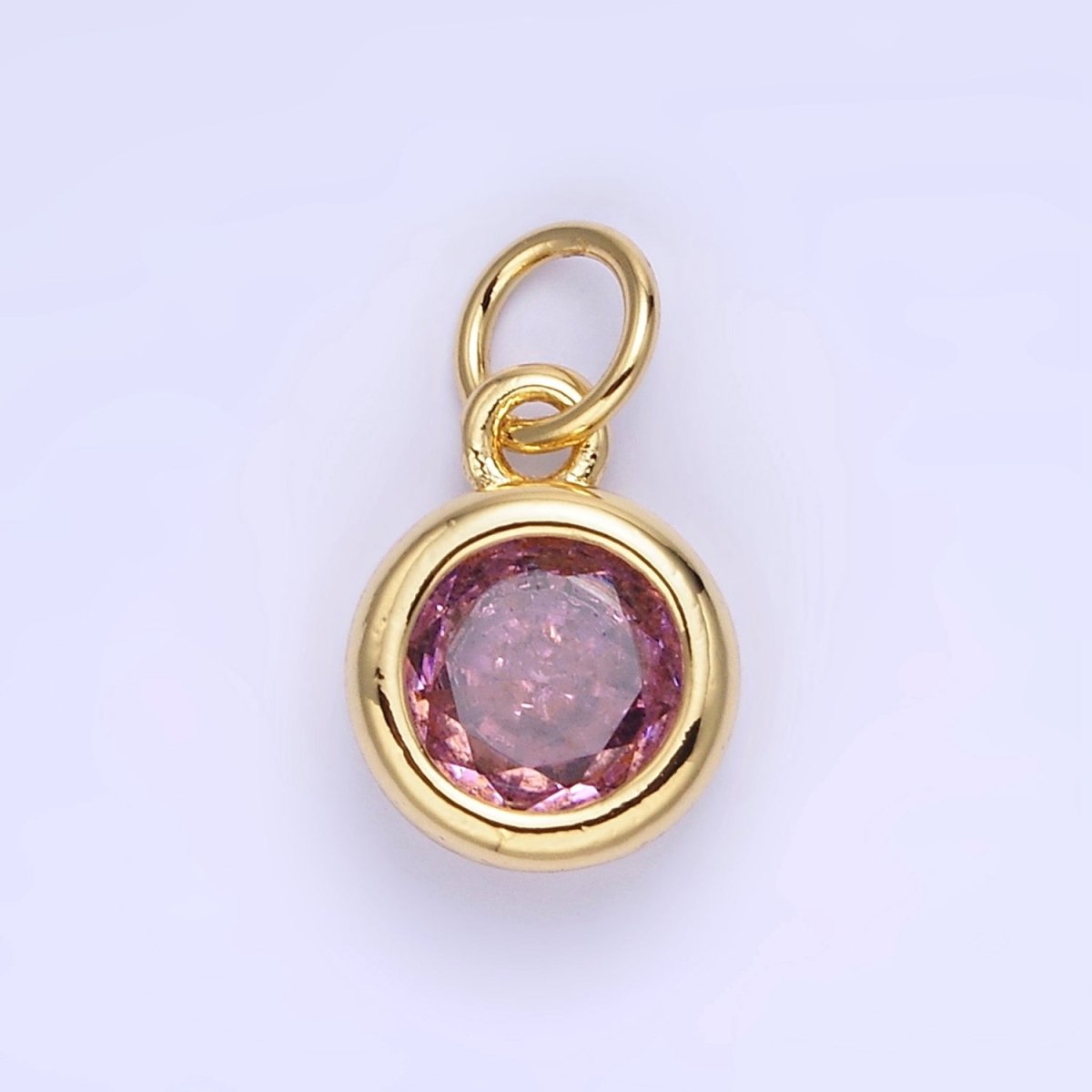 14K Gold Filled Birthstone Round CZ Bezel Charm in Gold &amp; Silver | AG796 - AG811