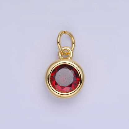 14K Gold Filled Birthstone Round CZ Bezel Charm in Gold &amp; Silver | AG796 - AG811