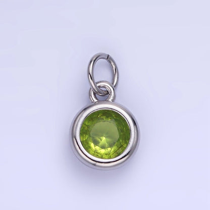 14K Gold Filled Birthstone Round CZ Bezel Charm in Gold &amp; Silver | AG796 - AG811