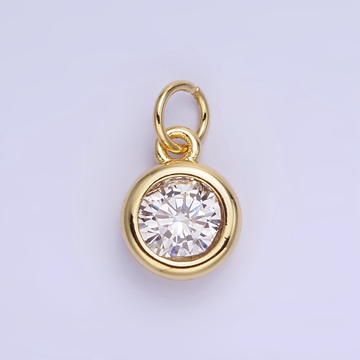 14K Gold Filled Birthstone Round CZ Bezel Charm in Gold &amp; Silver | AG796 - AG811