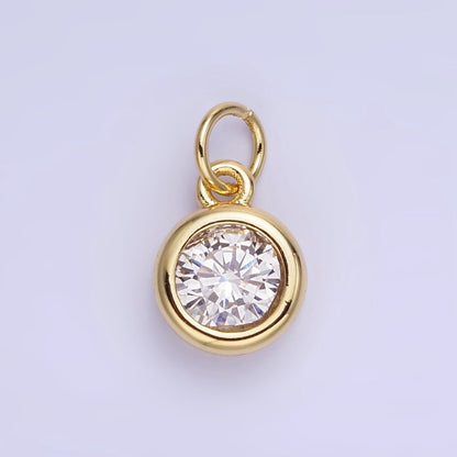 14K Gold Filled Birthstone Round CZ Bezel Charm in Gold &amp; Silver | AG796 - AG811