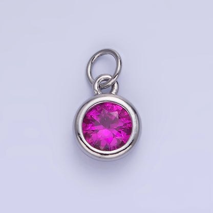 14K Gold Filled Birthstone Round CZ Bezel Charm in Gold &amp; Silver | AG796 - AG811