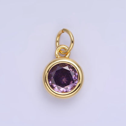14K Gold Filled Birthstone Round CZ Bezel Charm in Gold &amp; Silver | AG796 - AG811