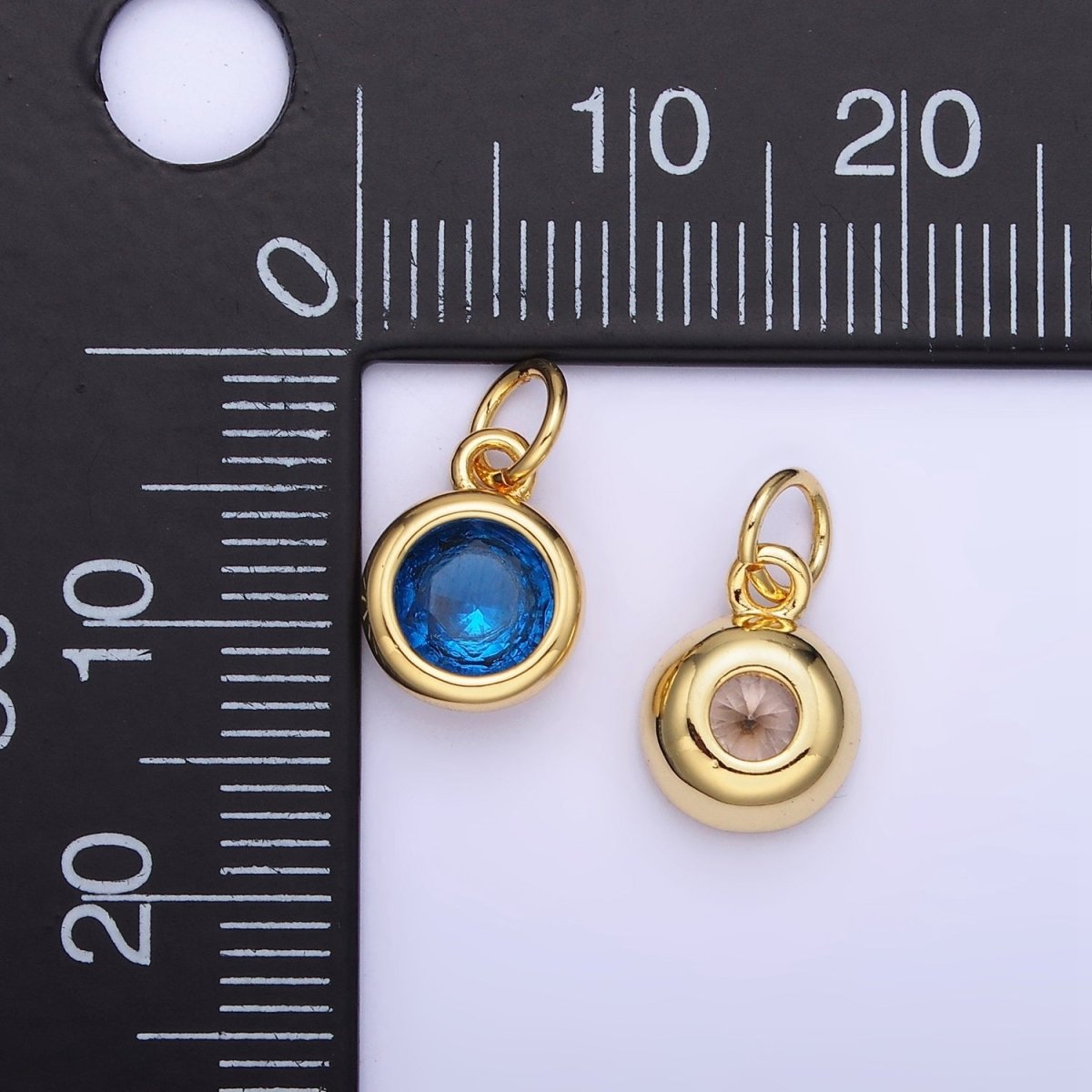 14K Gold Filled Birthstone Round CZ Bezel Charm in Gold &amp; Silver | AG796 - AG811