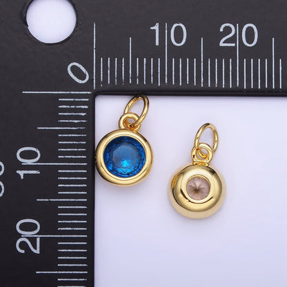 14K Gold Filled Birthstone Round CZ Bezel Charm in Gold &amp; Silver | AG796 - AG811