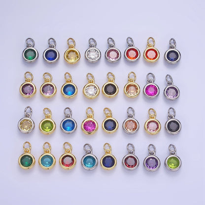 14K Gold Filled Birthstone Round CZ Bezel Charm in Gold &amp; Silver | AG796 - AG811