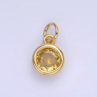 14K Gold Filled Birthstone Round CZ Bezel Charm in Gold &amp; Silver | AG796 - AG811
