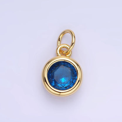 14K Gold Filled Birthstone Round CZ Bezel Charm in Gold &amp; Silver | AG796 - AG811