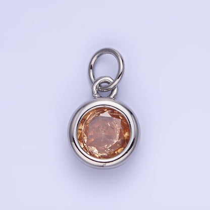 14K Gold Filled Birthstone Round CZ Bezel Charm in Gold &amp; Silver | AG796 - AG811