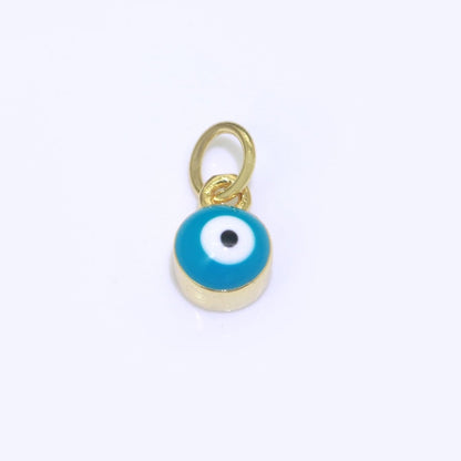 14K Gold Filled Black, Blue, Dark Blue, Green, Pink, Purple, Red, Teal, White, Yellow 5mm Evil Eye Mini Round Add-On Charm | M-565 - M-574