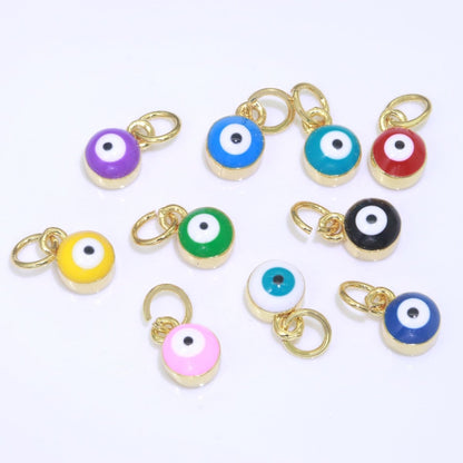14K Gold Filled Black, Blue, Dark Blue, Green, Pink, Purple, Red, Teal, White, Yellow 5mm Evil Eye Mini Round Add-On Charm | M-565 - M-574