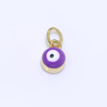 14K Gold Filled Black, Blue, Dark Blue, Green, Pink, Purple, Red, Teal, White, Yellow 5mm Evil Eye Mini Round Add-On Charm | M-565 - M-574