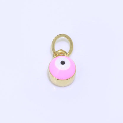 14K Gold Filled Black, Blue, Dark Blue, Green, Pink, Purple, Red, Teal, White, Yellow 5mm Evil Eye Mini Round Add-On Charm | M-565 - M-574
