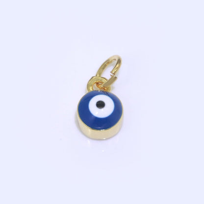 14K Gold Filled Black, Blue, Dark Blue, Green, Pink, Purple, Red, Teal, White, Yellow 5mm Evil Eye Mini Round Add-On Charm | M-565 - M-574
