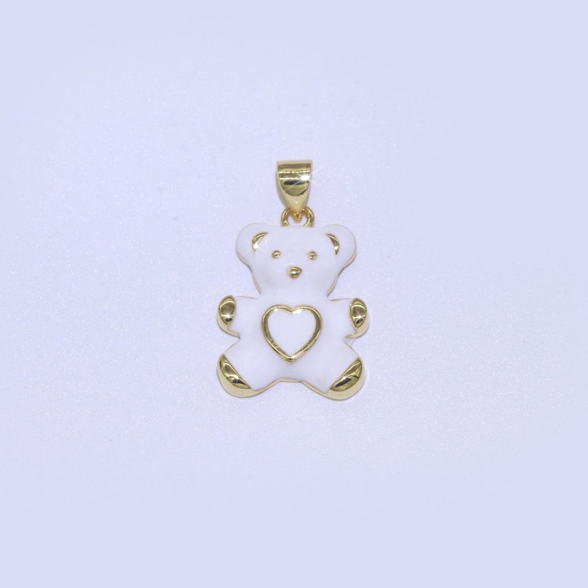 14K Gold Filled Black, Blue, Navy, Orange, Pink, Purple, Red, Teal, White, Yellow Teddy Bear Heart Enamel Pendant |