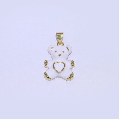14K Gold Filled Black, Blue, Navy, Orange, Pink, Purple, Red, Teal, White, Yellow Teddy Bear Heart Enamel Pendant |
