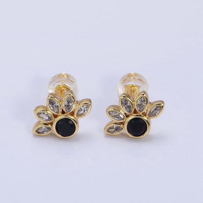 14K Gold Filled Black Clear CZ Marquise Sun Stud Earrings | AB1523