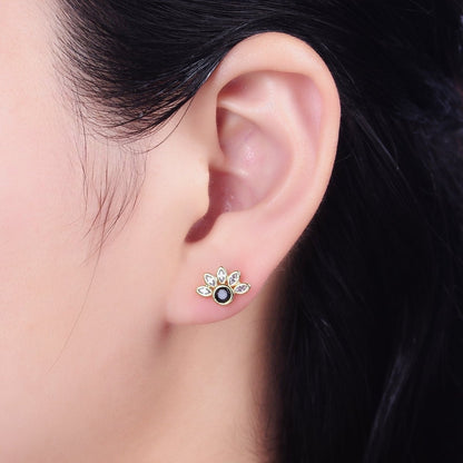 14K Gold Filled Black Clear CZ Marquise Sun Stud Earrings | AB1523