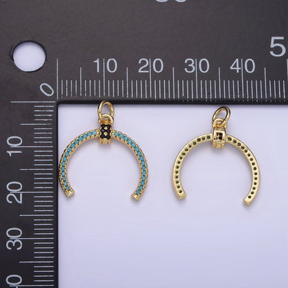 OS 14K Gold Filled Black CZ Turquoise Micro Paved Horn Curved Lined Charm | AG634
