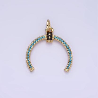 OS 14K Gold Filled Black CZ Turquoise Micro Paved Horn Curved Lined Charm | AG634