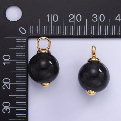 14K Gold Filled Black Jade Gemstone Round Drop Pendant | AH140