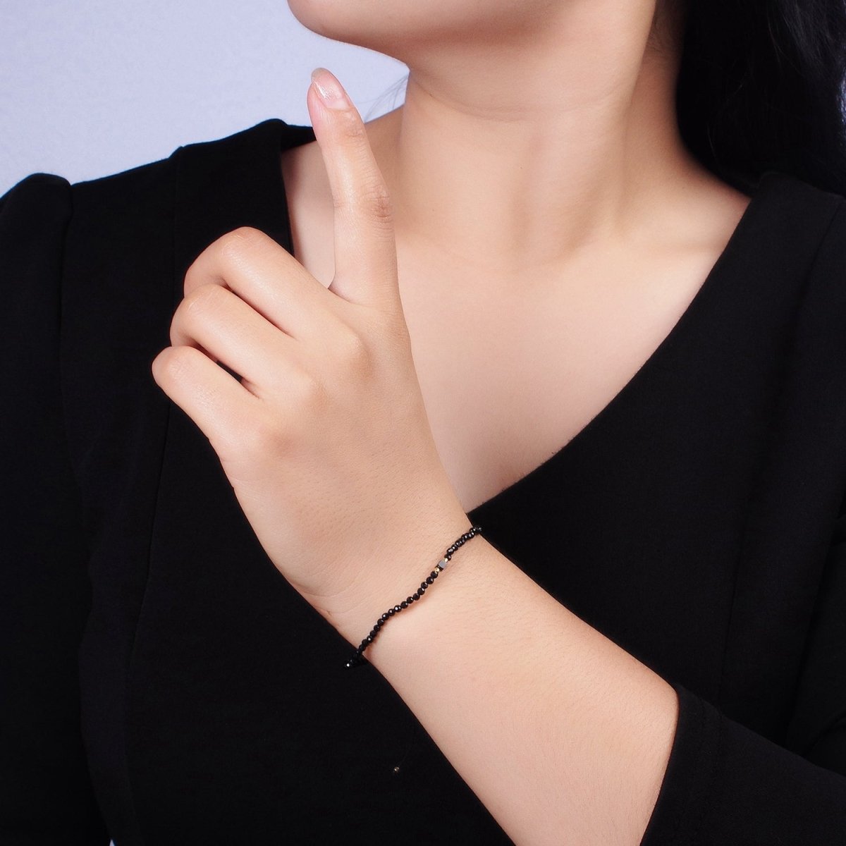 14K Gold Filled Black Onyx Multifaceted Rope Adjustable Friendship Bracelet | WA-02165 ~ WA-02167