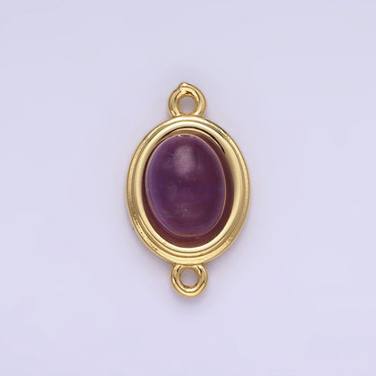 14K Gold Filled Blue Agate, Peridot, Blue Kyanite, Lapis Lazuli, Sunstone, Pink Opal Bezel Oval Connector | G100 - G105