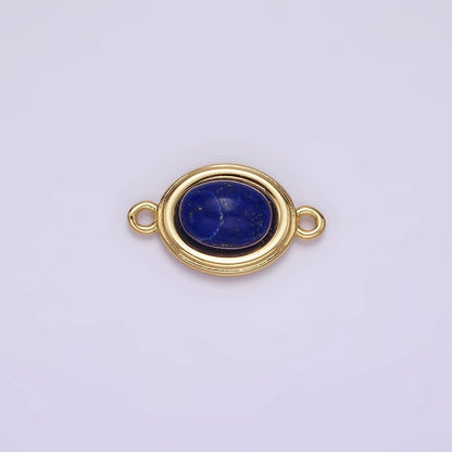 14K Gold Filled Blue Agate, Peridot, Blue Kyanite, Lapis Lazuli, Sunstone, Pink Opal Bezel Oval Connector | G100 - G105