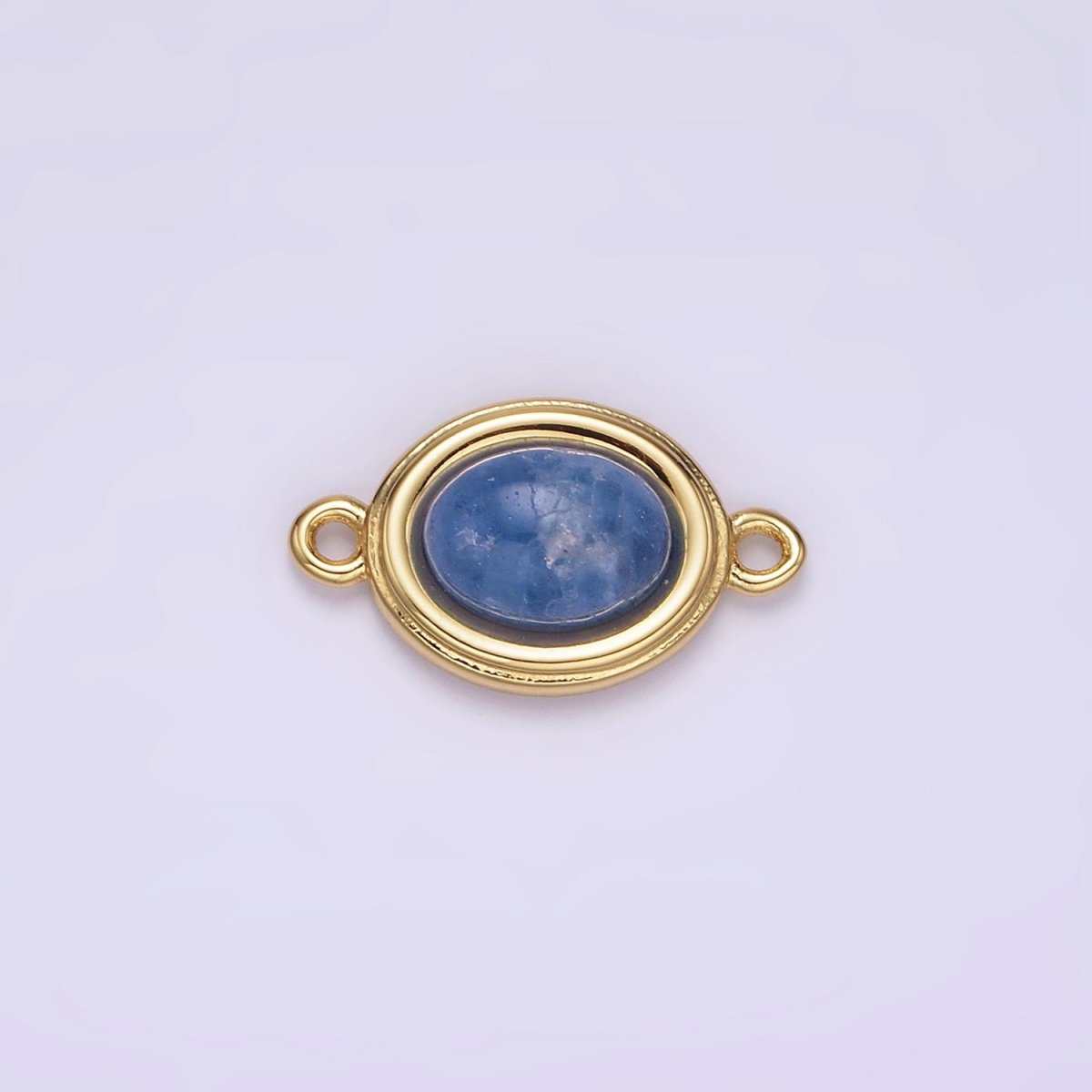 14K Gold Filled Blue Agate, Peridot, Blue Kyanite, Lapis Lazuli, Sunstone, Pink Opal Bezel Oval Connector | G100 - G105