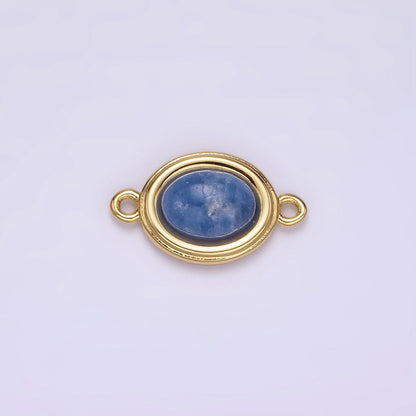 14K Gold Filled Blue Agate, Peridot, Blue Kyanite, Lapis Lazuli, Sunstone, Pink Opal Bezel Oval Connector | G100 - G105