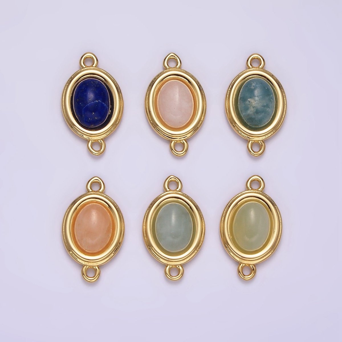 14K Gold Filled Blue Agate, Peridot, Blue Kyanite, Lapis Lazuli, Sunstone, Pink Opal Bezel Oval Connector | G100 - G105