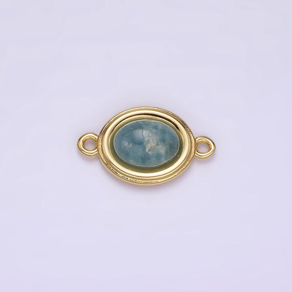 14K Gold Filled Blue Agate, Peridot, Blue Kyanite, Lapis Lazuli, Sunstone, Pink Opal Bezel Oval Connector | G100 - G105