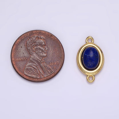 14K Gold Filled Blue Agate, Peridot, Blue Kyanite, Lapis Lazuli, Sunstone, Pink Opal Bezel Oval Connector | G100 - G105