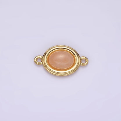 14K Gold Filled Blue Agate, Peridot, Blue Kyanite, Lapis Lazuli, Sunstone, Pink Opal Bezel Oval Connector | G100 - G105
