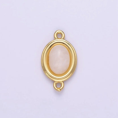 14K Gold Filled Blue Agate, Peridot, Blue Kyanite, Lapis Lazuli, Sunstone, Pink Opal Bezel Oval Connector | G100 - G105