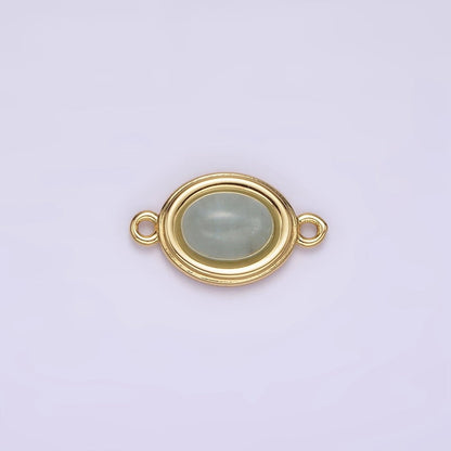 14K Gold Filled Blue Agate, Peridot, Blue Kyanite, Lapis Lazuli, Sunstone, Pink Opal Bezel Oval Connector | G100 - G105