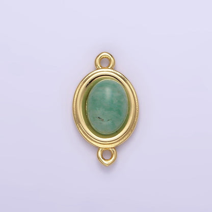 14K Gold Filled Blue Agate, Peridot, Blue Kyanite, Lapis Lazuli, Sunstone, Pink Opal Bezel Oval Connector | G100 - G105