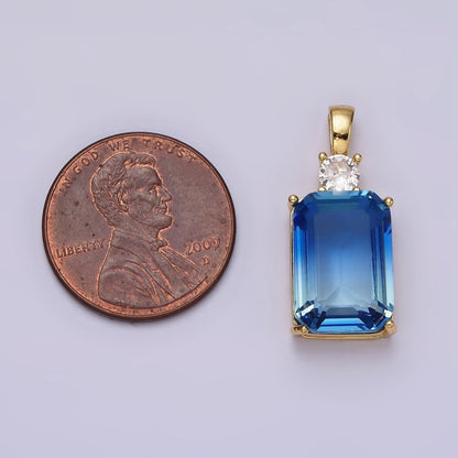 14K Gold Filled Blue Aquamarine Baguette Round CZ Birth Month Personalized Pendant | AA548