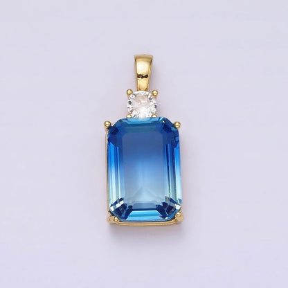 14K Gold Filled Blue Aquamarine Baguette Round CZ Birth Month Personalized Pendant | AA548