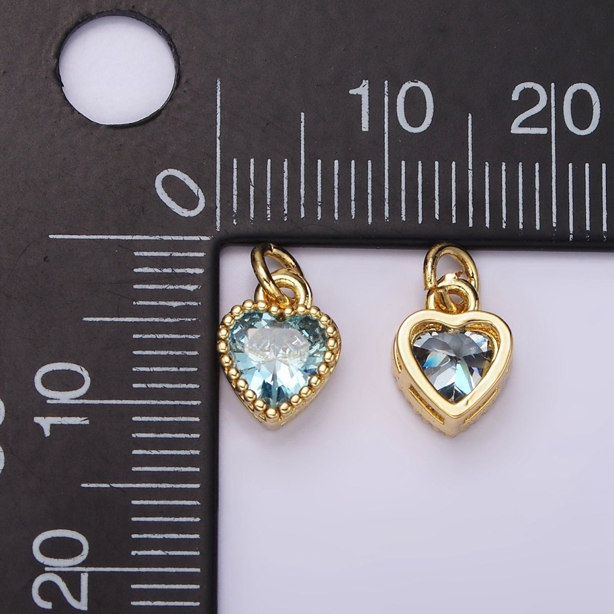 14K Gold Filled Blue, Baby Blue CZ Heart Dotted Bezel Add-On Charm | AC913 AC914