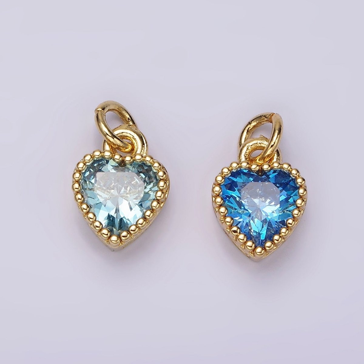 14K Gold Filled Blue, Baby Blue CZ Heart Dotted Bezel Add-On Charm | AC913 AC914