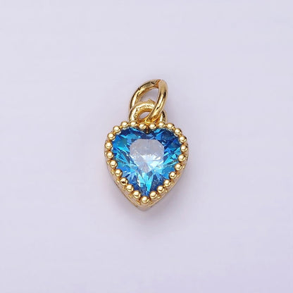 14K Gold Filled Blue, Baby Blue CZ Heart Dotted Bezel Add-On Charm | AC913 AC914
