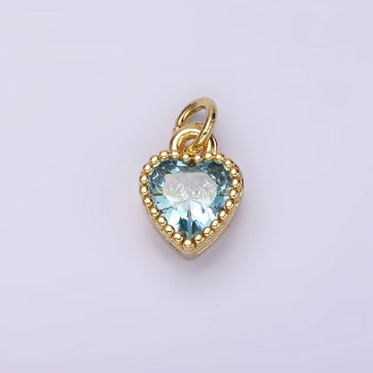 14K Gold Filled Blue, Baby Blue CZ Heart Dotted Bezel Add-On Charm | AC913 AC914