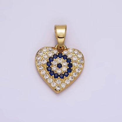 14K Gold Filled Blue Evil Eye Micro Paved CZ Heart Pendant | N1868