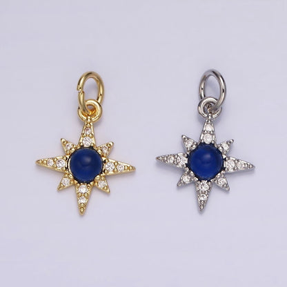 14K Gold Filled Blue Lapis Micro Paved CZ Celestial North Star in Silver &amp; Gold | AG150 AG151