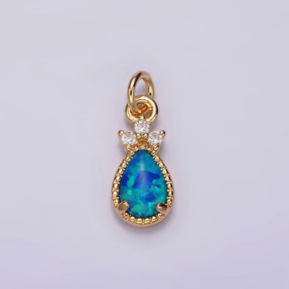 14K Gold Filled Blue Opal; Teardrop Mini Add-On Charm in Gold &amp; Silver | AG424 AG425