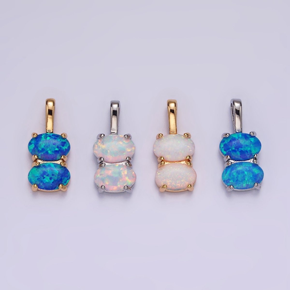 14K Gold Filled Blue Opal, White Opal Double Oval Pendant in Gold &amp; Silver | N1899 - N1902