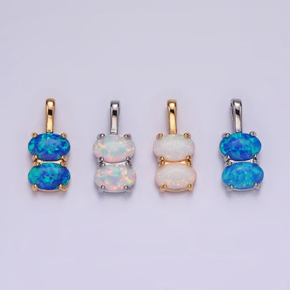 14K Gold Filled Blue Opal, White Opal Double Oval Pendant in Gold &amp; Silver | N1899 - N1902